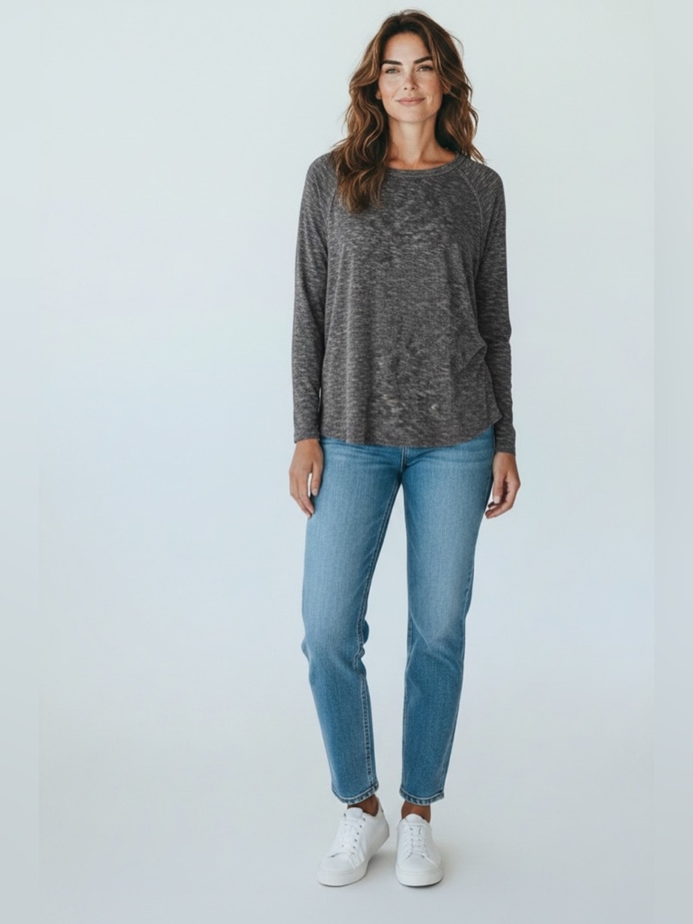 Loft Long Sleeve Gray Space Dye Tee Size Small